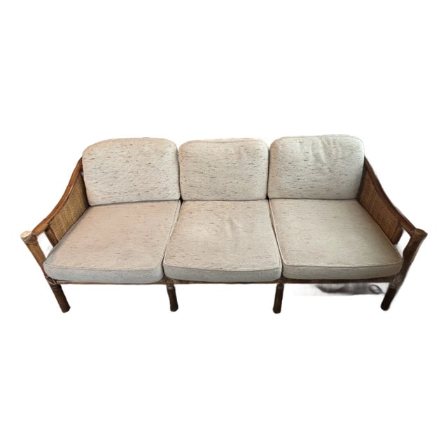 Vintage McGuire Original Rattan Three-Seat Sofa For Sale