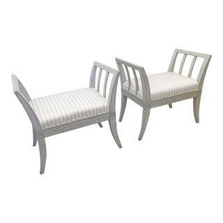Antique Swedish Gray Painted Window Benches - a Pair For Sale