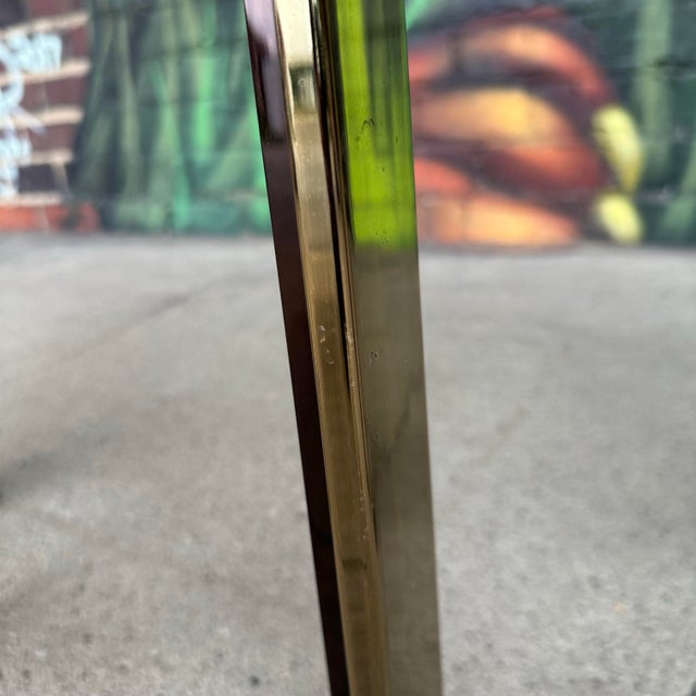 Glass Pair of Glass and Brass and Smoked Chrome Solid Steel Side Tables For Sale - Image 7 of 12