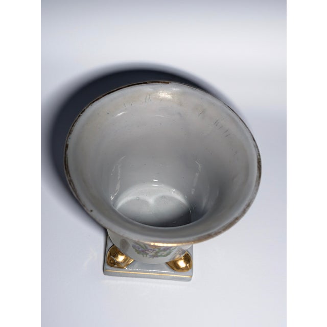1940s Vintage 1940s Princeton China Footed Urn Vase – Gray Glaze, Floral Motif & Gold Accents For Sale - Image 5 of 6