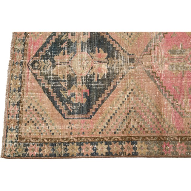 Mid 20th Century Vintage Persian Distressed Peach Handmade Medallion Wool Rug For Sale - Image 10 of 11