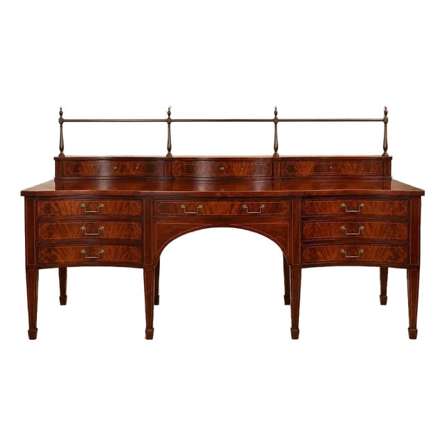 1950s Superb Quality Federal Style Large Mahogany Baker Server 78 Long Brass Gallery. For Sale