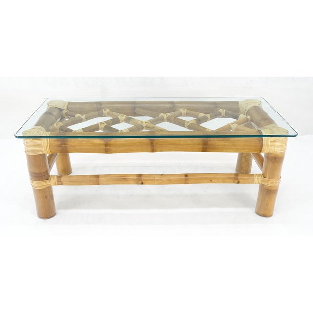 Thick Bamboo 22x46" Rectangle Glass Top Coffee Table Mid Century Modern MINT For Sale - Image 11 of 16