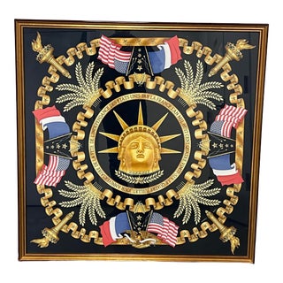 1986 Hermes Statue of Liberty Centennial Silk Scarf, Framed For Sale