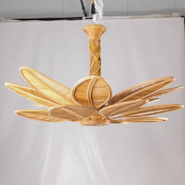 Wood Vintage Rattan Leaf Chandelier For Sale - Image 7 of 12