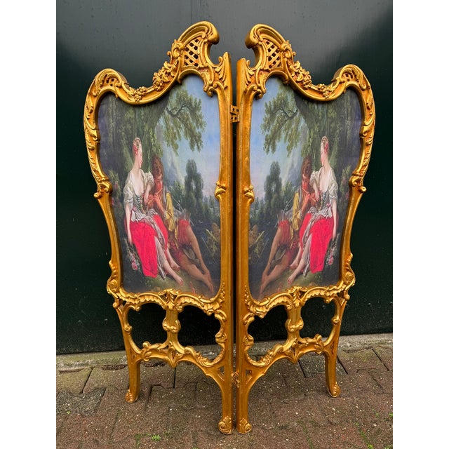 1960 Louis XVI Gold Beech Room Divider Screen - 2 Panels For Sale - Image 18 of 18