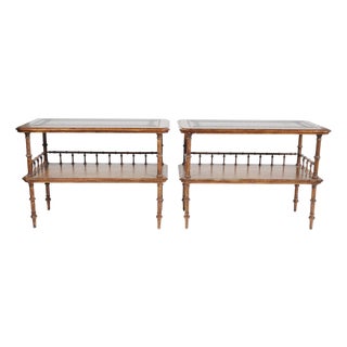 Pair of Late 20th Century Judson Rothschild Aesthetic Movement Faux Bamboo Leather Top End Tables for the Rothschild Collection For Sale