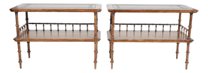 Pair of Late 20th Century Judson Rothschild Aesthetic Movement Faux Bamboo Leather Top End Tables for the Rothschild Collection