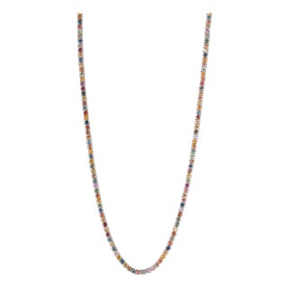 925 Silver 20.81 Ct Rainbow Multi Sapphire Rivière Tennis Necklace 18.5 Inch - Christmas Gift For Sale
