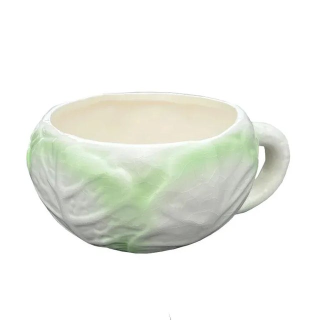 Late 20th Century Cabbage Ware Green and Cream Coffee Cups or Soup Mugs - Set of 3 For Sale - Image 5 of 7