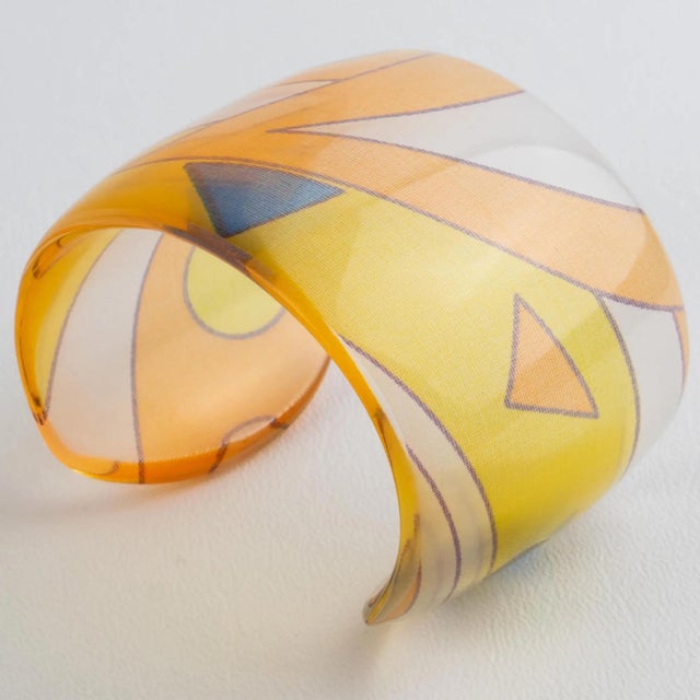 Sanalitro Milano Acrylic Resin Cuff Bangle Bracelet with Pastel Silk Scarf For Sale - Image 10 of 11