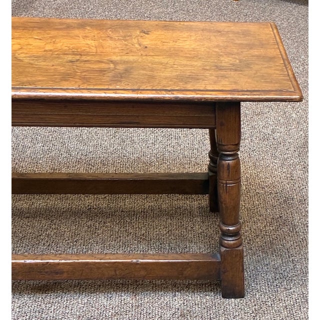 Antique English Oak Full Width Refectory Bench With Generous Seating c.1920 For Sale - Image 11 of 11