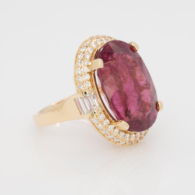 15.5Ct Rubellite Tourmaline Ring With Earth Mined Diamonds Halo, Size 6.75 For Sale In Columbus - Image 6 of 8