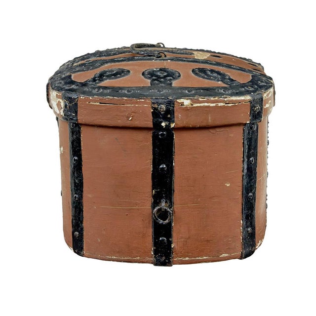 Rustic Swedish Brown Painted Shaped Strong Box, 1860 For Sale - Image 3 of 8