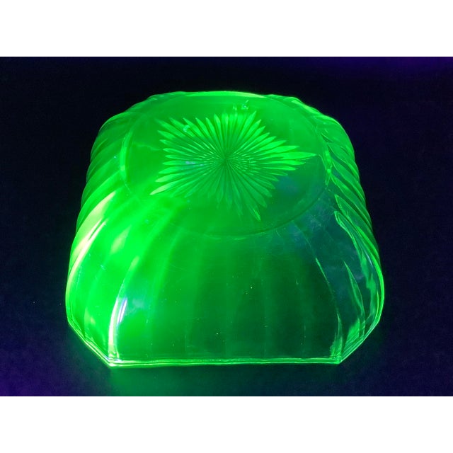 1920s Square Casserole Vaseline Glass Serving Bowl For Sale - Image 9 of 13