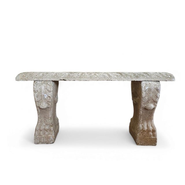 American Antique Cast Stone Bench With Acanthus and Paw Motif For Sale - Image 3 of 4