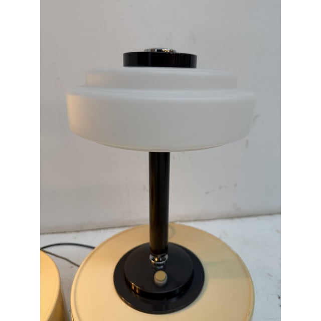 Black Mid-Century Table Lamps in Milk Glass and Metal from Napako, Czechoslovakia,1960s, Set of 2 For Sale - Image 8 of 11