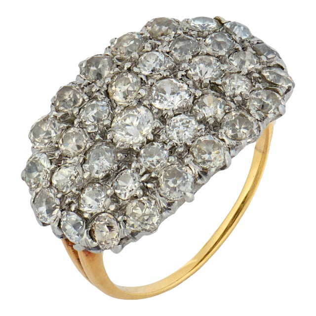 1910s Edwardian 2.20 Carat Old European Cut Diamond 14k Yellow Gold Cluster Ring, Size 5.75 For Sale