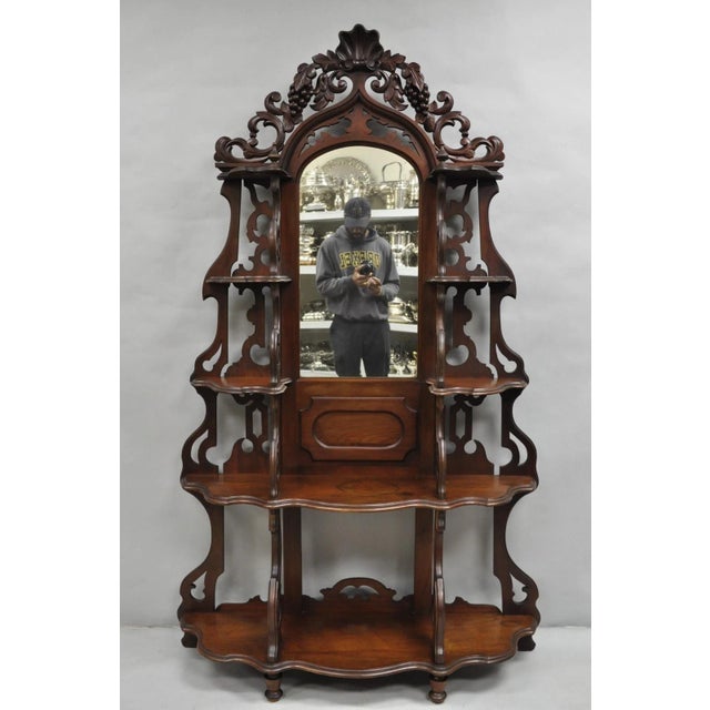Antique Victorian Rococo Grapevine Carved Walnut Etagere Curio Shelf W/ Mirror For Sale - Image 12 of 12