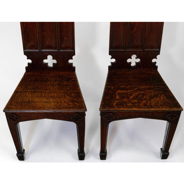English Regency Gothic Revival Oak Hall Chairs, 1830s, Set of 2 For Sale - Image 6 of 18
