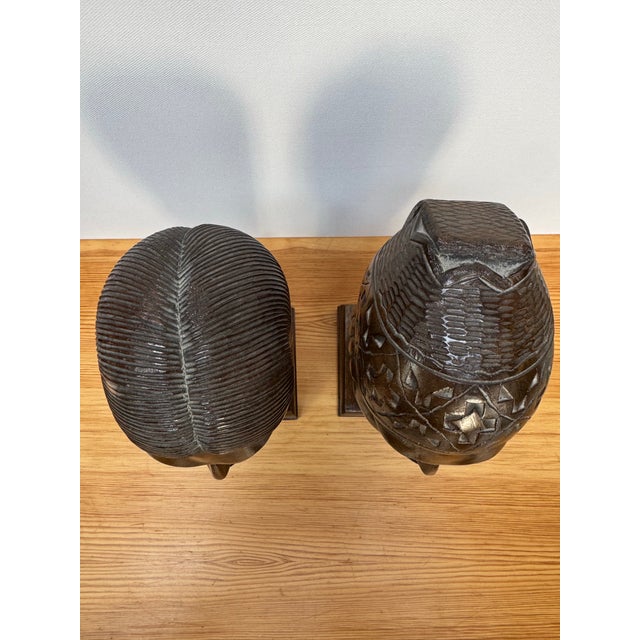 Chestnut Signed Silva Art Deco Carved Wood Busts — Pair For Sale - Image 8 of 11
