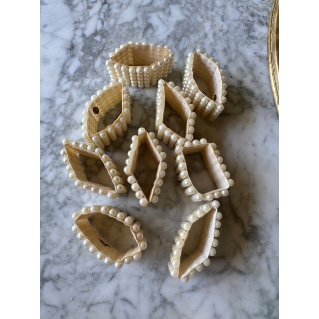 Mid 20th Century Mid 20th Century Faux Pearl Napkin Rings - Set of 9 For Sale - Image 5 of 9