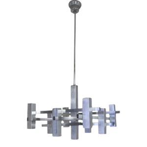 1960s Chrome-Plated Gaetano Sciolari Cubist Brutalist Chandelier, Italy