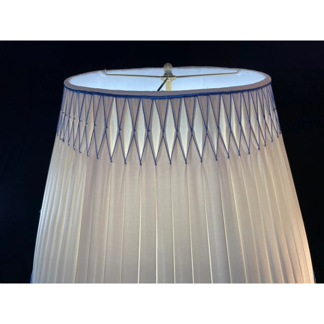 Wood Ceramic Table Lamp, Pleated Silk Shade For Sale - Image 7 of 9
