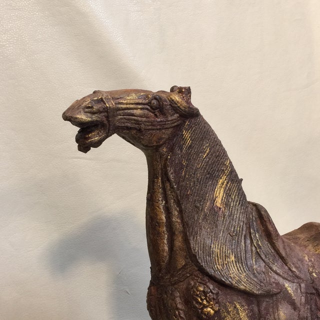 Just gorgeous! LARGE Ming Horse on Black wood stand. THis is a beautiful finish on this sculpture. Featuring subtle...