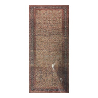 1880s Rustic Camel Geometric Antique Bakshaiesh Handknotted Wool Gallery Rug For Sale