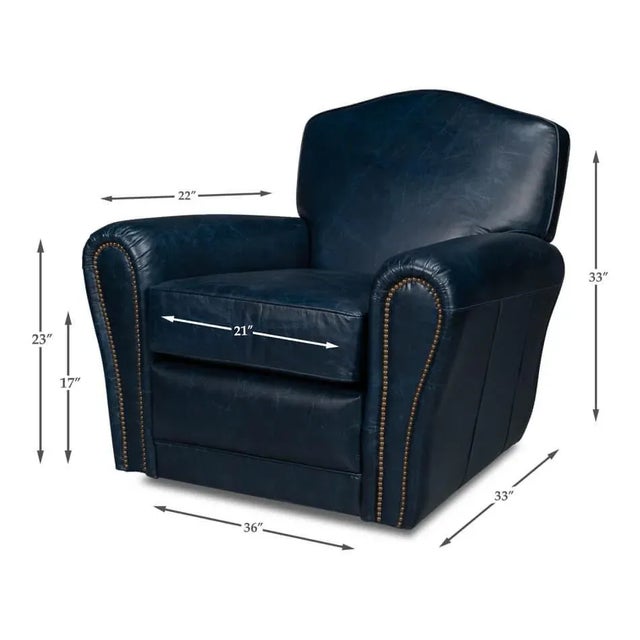 Blue Leather Club Chair For Sale - Image 9 of 10