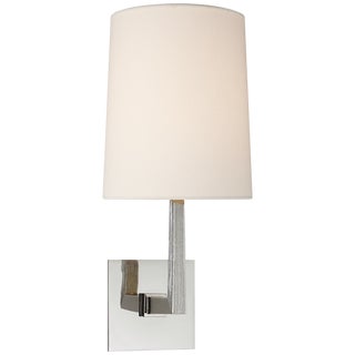 Barbara Barry for Visual Comfort Signature Ojai Medium Single Sconce in Polished Nickel with Linen Shade For Sale
