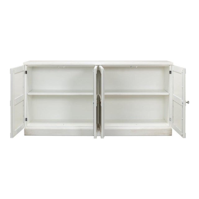 French Provincial Classic White Paneled Buffet, 75 Inches Wide, 15 Deep For Sale - Image 3 of 10