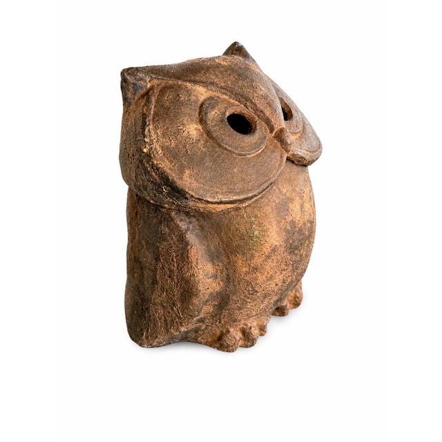 Charming vintage mid-century Japanese cast iron owl incense burner, circa 1960s. This wonderfully expressive owl features...