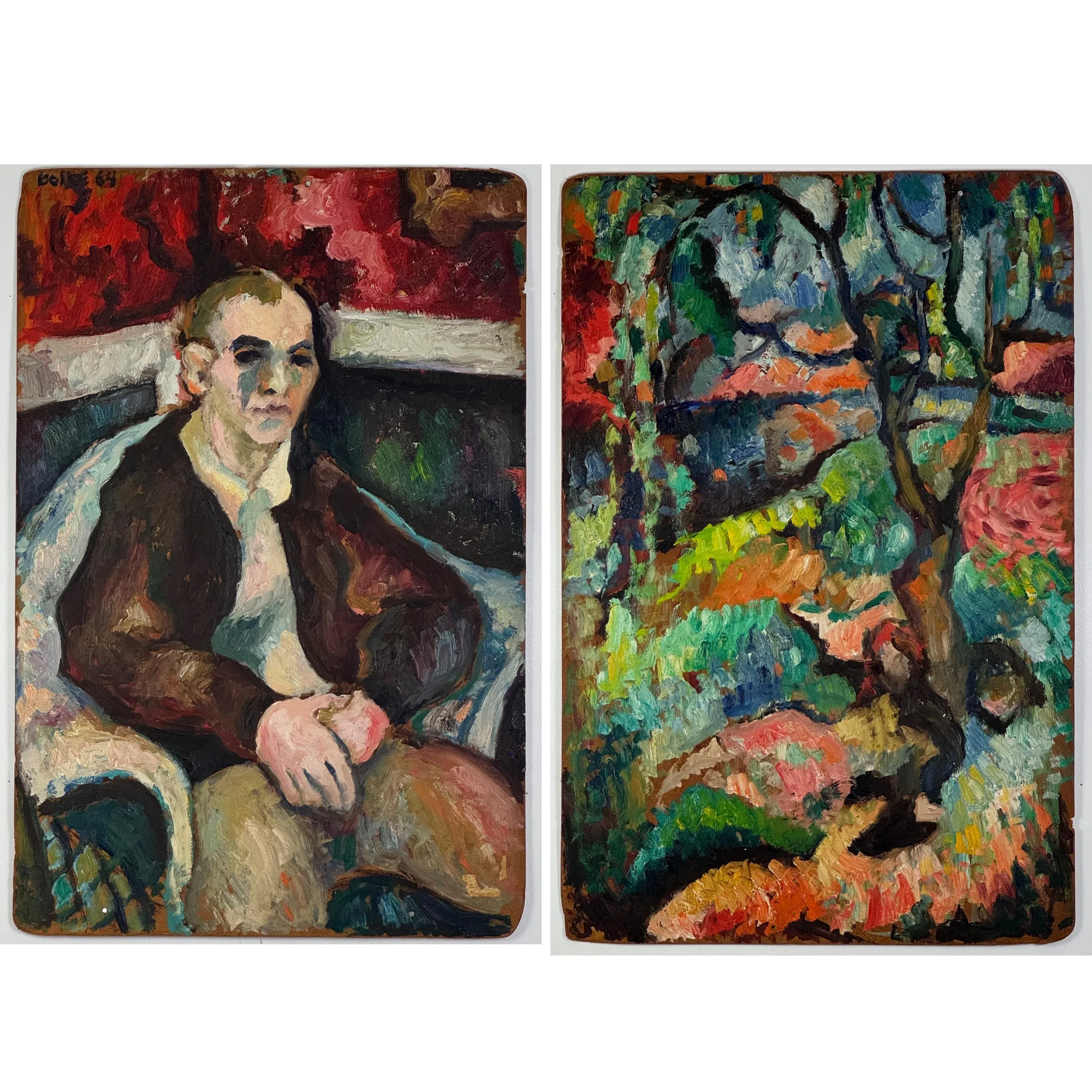 1964 Original Double Sided Oil Paintings on Board, Signed in