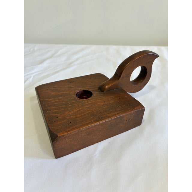 Antique Primitive Wooden Chamberstick Candle Holder For Sale - Image 4 of 9