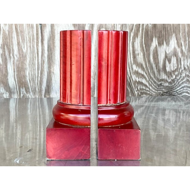 Late 20th Century Vintage Contemporary Carved Column Bookends- a Pair For Sale - Image 5 of 6