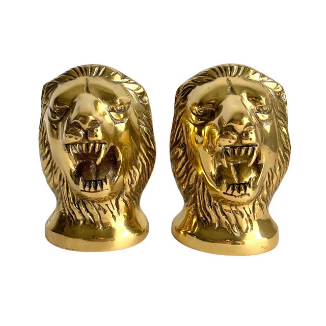 Vintage 1970s Brass Lion Head Bookends a Pair For Sale - Image 10 of 10