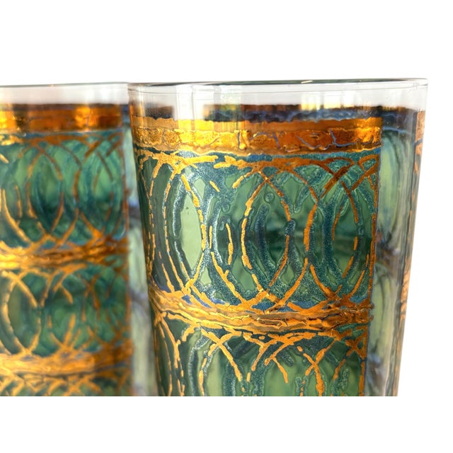 Georges Briard 1970s Georges Briard 22k Emerald Tumblers, Set of 6 For Sale - Image 4 of 5