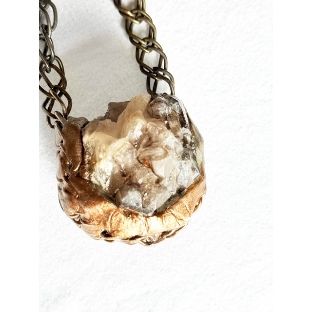 Vintage Artisan Smoky Quartz Mixed Media Statement Necklace For Sale - Image 11 of 16
