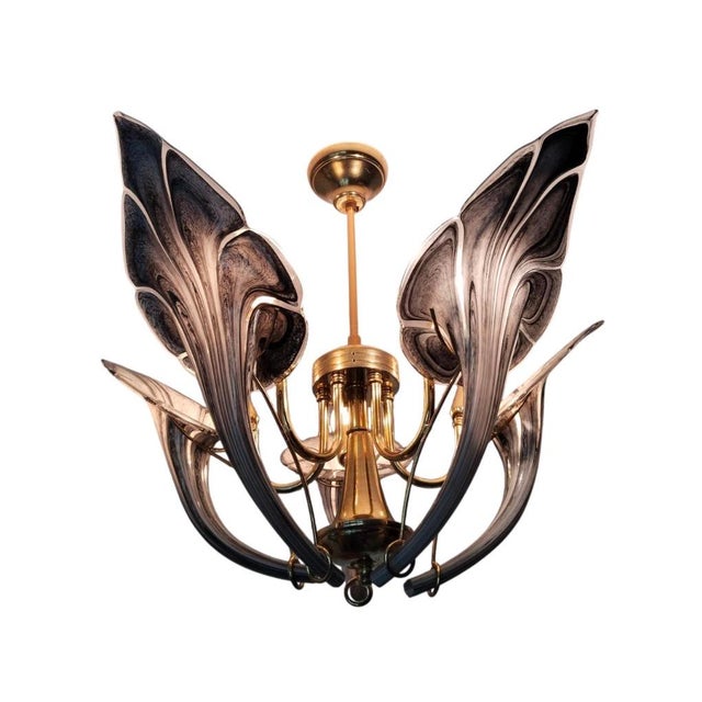 Vintage Black Murano Glass Vintage Chandelier, Lily Floral 1980s 5-Light Flush Mount For Sale - Image 9 of 13
