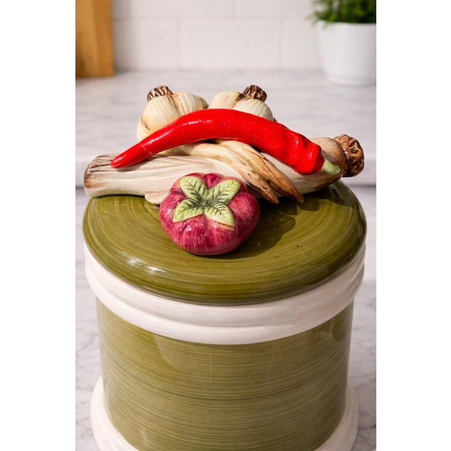 Limited Edition Jarden Harvest hand-painted ceramic cookie jar for Saks Fifth Avenue, numbered 55 of 1325. Tuscan-inspired...