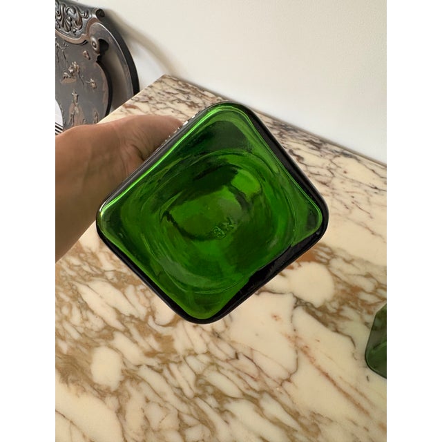 Green Vintage Green Glass Decanters With Pewter Cage and Stopper - Pair For Sale - Image 8 of 9
