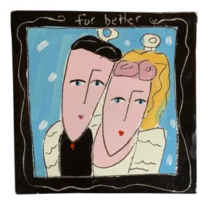 1980s Hand Painted Two Side Modern Ceramic Tile