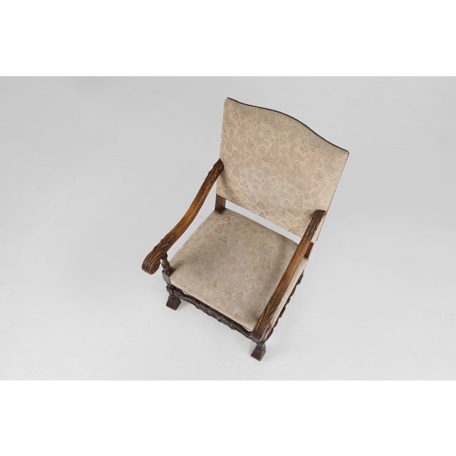 Wood Antique Renaissance Throne Armchair in Carved Oak, France, 1850s For Sale - Image 7 of 14