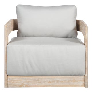 Paradiso Outdoor Teak Natural Look Swivel Chair - Light Grey Fabric For Sale