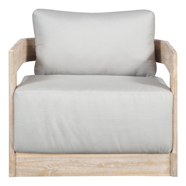 Paradiso Outdoor Teak Natural Look Swivel Chair - Light Grey Fabric For Sale