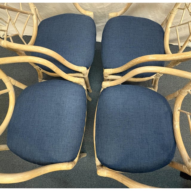 Vintage McGuire Style Cracked Ice Rattan and Rawhide Chairs- Set of 4 For Sale - Image 9 of 15