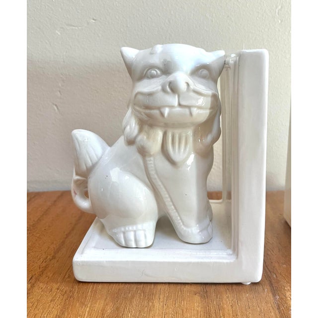Chinoiserie Blanc De Chine White Ceramic Foo Dog Bookends For Sale In San Diego - Image 6 of 8