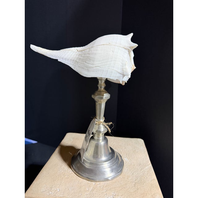 Traditional Celestial Meets the Sea Shell Topped Pewter Candlestick-Coastal Art Sculpture For Sale - Image 3 of 5
